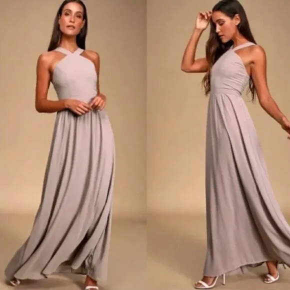Lulus Air of Romance Taupe Maxi Dress Small Wedding Bridesmaid Formal Neutral - Image 2