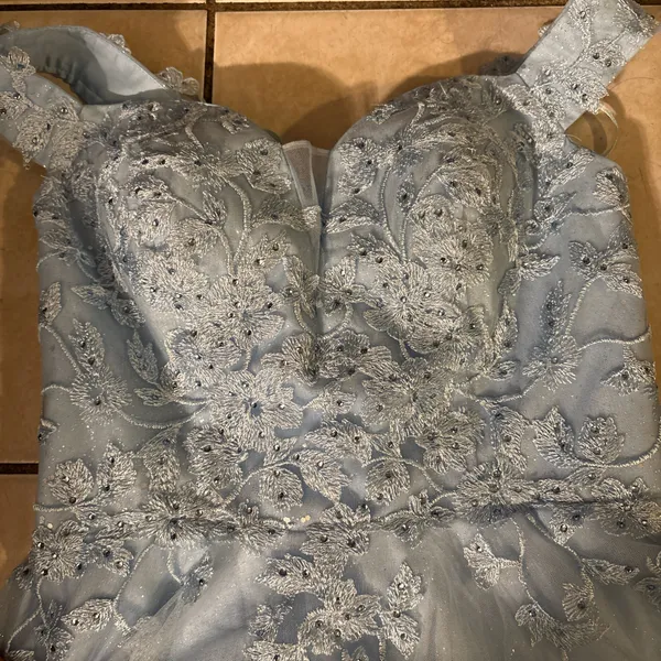 Blue Lace Prom Dress Size M - Image 2