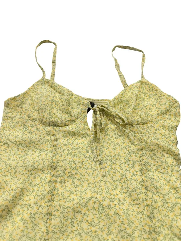 Divided Yellow Green Floral Mini Dress Sundress Tie Front Cutout X-Small Women's - Image 12