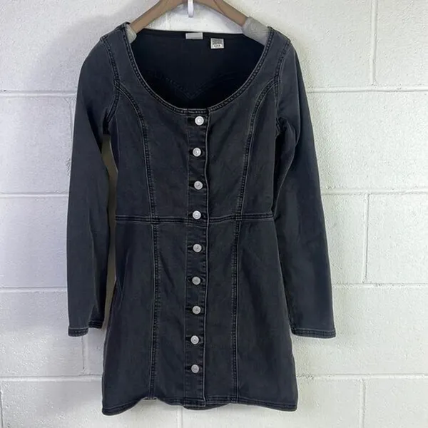 Levi's RTR Veda Denim Dress Charcoal Mini LBD Button Down Chrome Sz XS Jean gray - Image 4