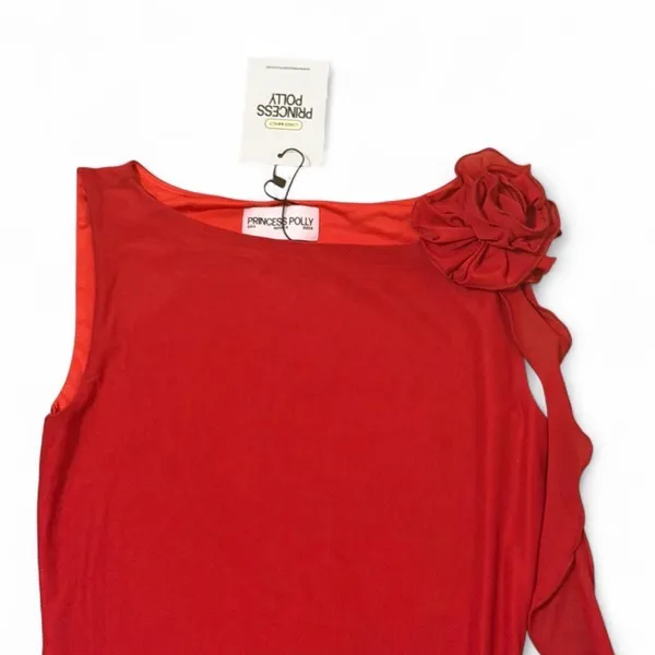 Princess Polly Lorello mesh Mini Dress Red with rose detail - Image 3
