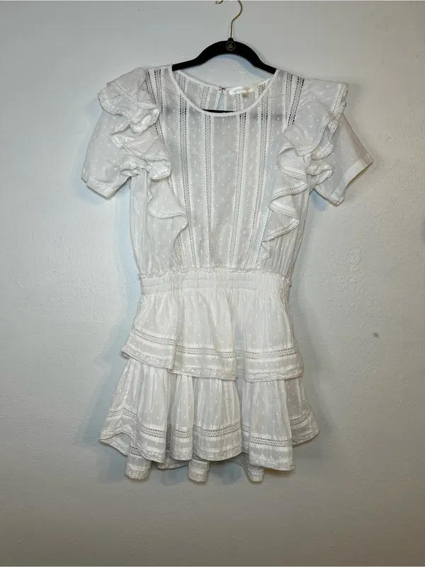 LoveShackFancy Natasha Heritage Mini Dress White Ruffled Eyelet Mini Skirt - Image 3