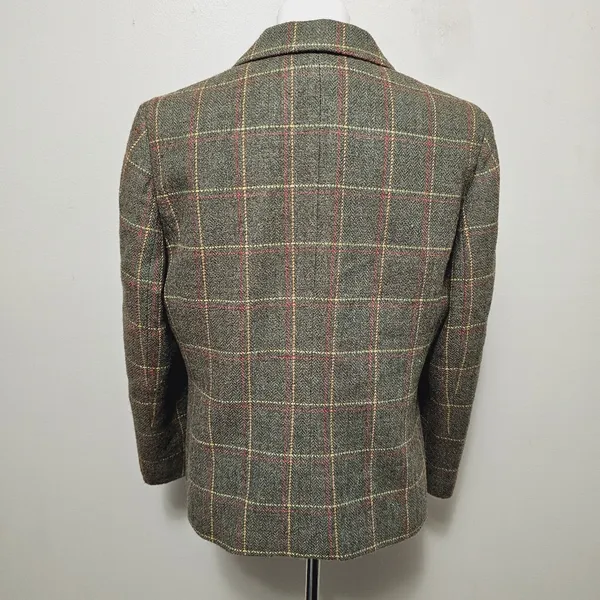 Vintage Petite Sophisticate Drab Olive Plaid Wool Blend Blazer Size 12 - Image 4