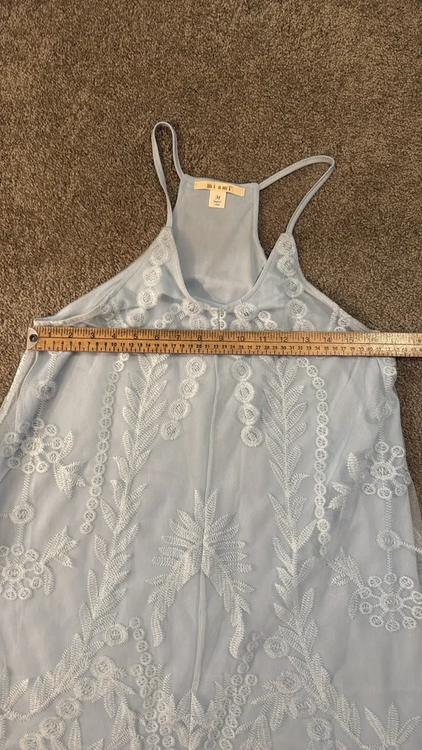 Miami| Sky blue baby doll dress w/ lace overlay. Spaghetti straps w/ razorback - Image 14