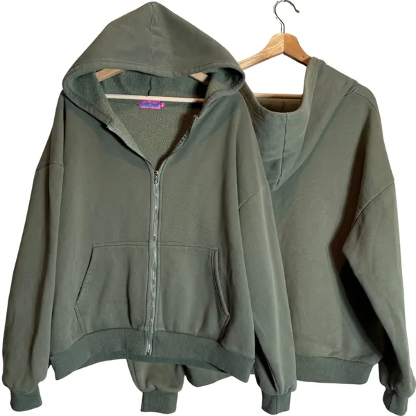 Edikted Nova Oversized Hoodie Full Zip Sweatshirt Womens XS/S Olive Green Lounge - Image 4