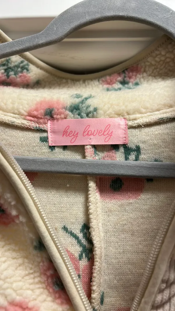 Floral Fleece Zip Up Tan Size L - Image 2