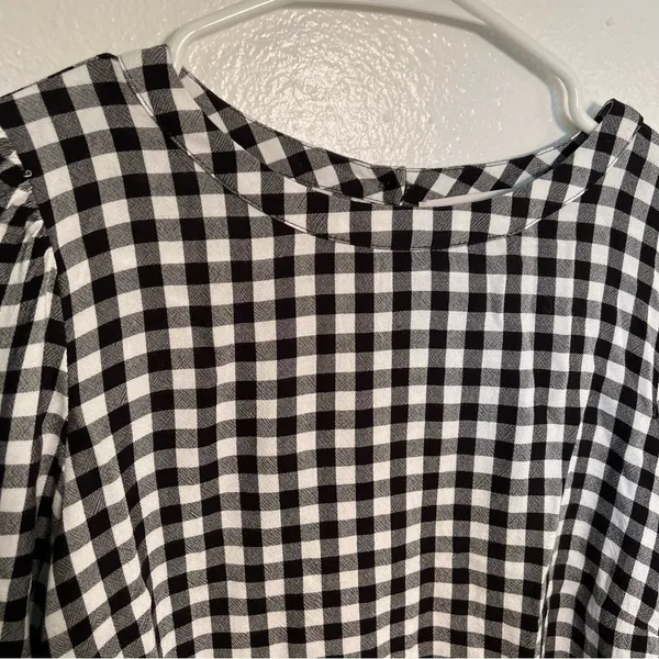 Loft Women's Size XS Blouse Long Puff Sleeve Black White Gingham Crewneck 552579 - Image 5
