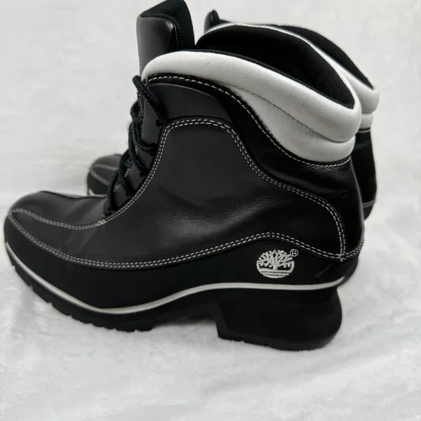 Timberland Black Leather Heeled Ankle‎ Boots Contrast Stitching Lace Up 7.5 READ - Image 8