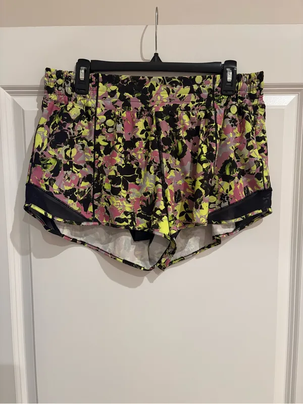 lululemon athletica Neon Yellow & Pink Floral Hotty Hot Shorts - Image 2