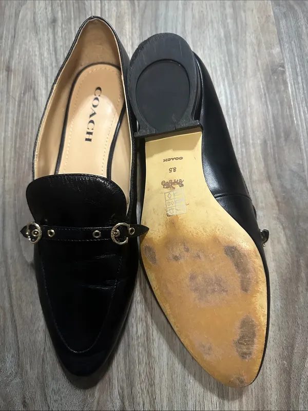 Coach Isabel Black Leather Loafers Pointed Toe Slip On Flats. - Image 7