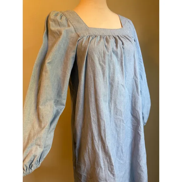 J.Crew Chambray Puff Sleeve Shift Dress Blue XS boho dainty cottage resort cute - Image 2