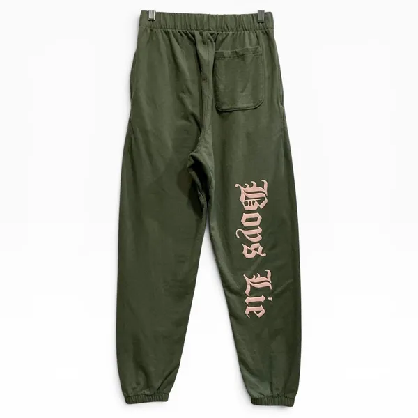 Boys Lie Read Receipts Mac Slim Sweatpants Olive Green Pink Graphic Joggers‎ S - Image 2