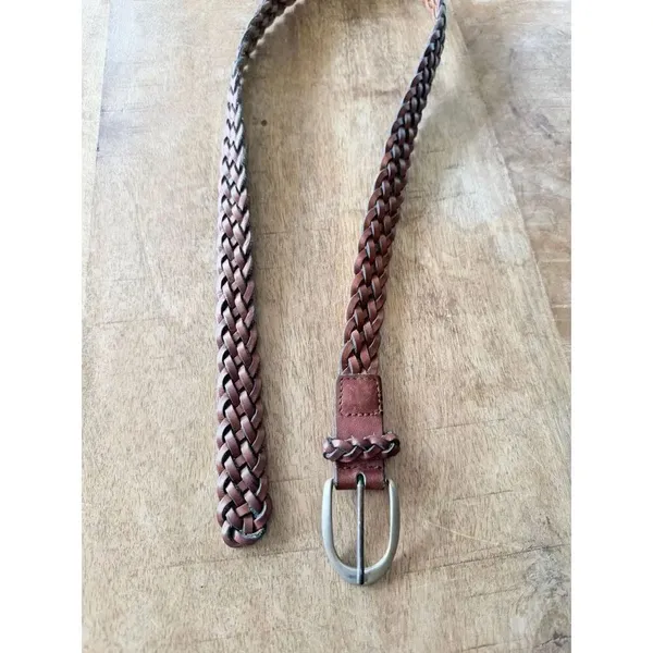 Leather Braided Belt Brown Woven Boho Casual Women’s Size S - Image 4