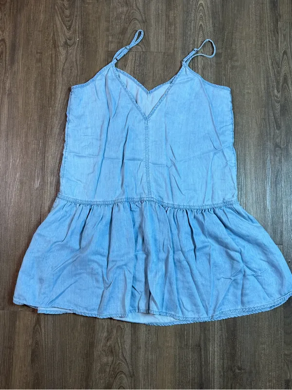 American Eagle Outfitters Light Blue Chambray Ruffle-Hem Mini Dress - Image 5
