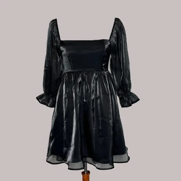 Thirty Thirty Black Baby Doll Mini‎ Dress Sheer Sleeves Sz XL LBD Whimsy Goth - Image 2