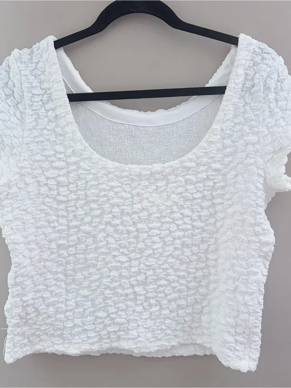 Maeve by Anthropologie White Textured Popcorn Bubble Knit Crop Top Medium - Image 3