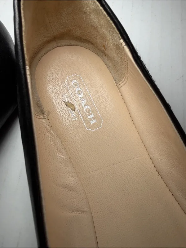 Coach Black Leather Studded Round-Toe Flats measure size 7 - Image 2