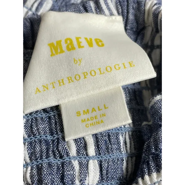 Anthropologie Maeve Women's Blue Striped Ruffle Sleeveless Peplum Blouse Top S - Image 5