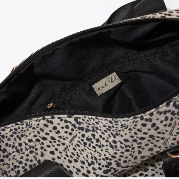 Mali & Lili Weekender Bag Animal Print Travel Bag Straps Black Cream - Image 4