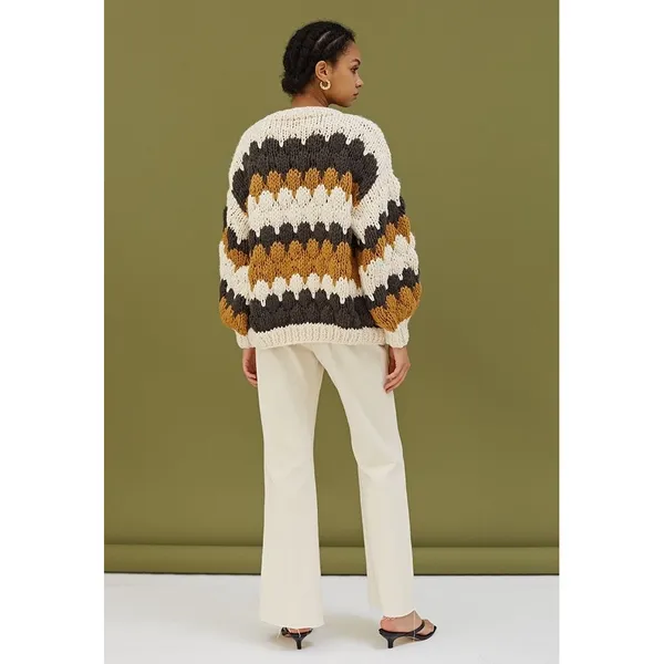 CHICWISH Color Block Hand Knit Chunky Cardigan Sweater Smoke Medium Large - Image 8