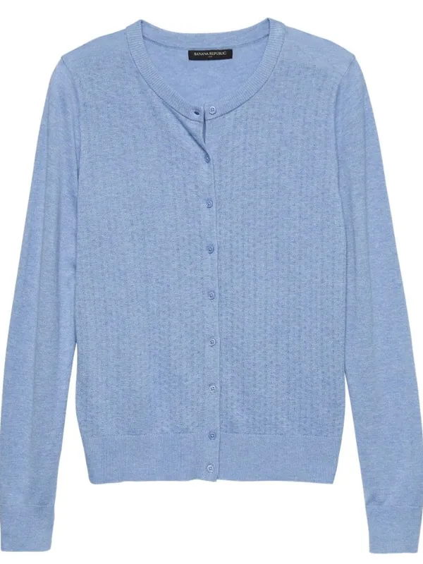 Banana Republic Womens Blue Pointelle Front Cardigan Sweater Sz L - Image 7