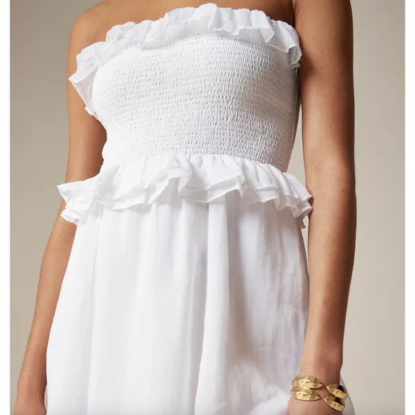 NEW J.Crew Ravenna Dress Ramie Ruffle Lightweight Smocked Midi White Small - Image 3