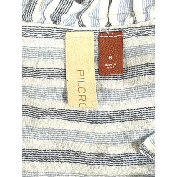 Pilcro Anthropologie Embroidered Striped Boho Blouse Blue White Long Sleeve M - Image 3