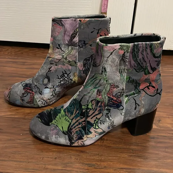 Rag & Bone Drea Velvet Floral Print Ankle Booties Boho Chic Glam Artsy Luxury - Image 4