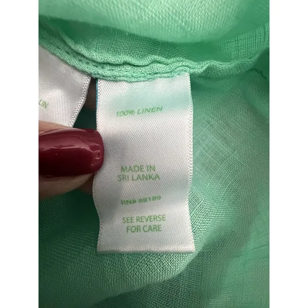 Lilly Pulitzer Shirt Women's XL Deanna 100% Linen Popover Tunic Green #AB12-4 - Image 3