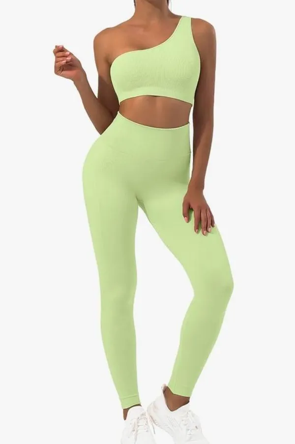 Amazon Sportneer Avocado Green Ribbed Seamless Gym Yoga Leggings Pants - Image 10