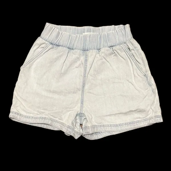 Topshop Light Wash Denim Pull On Elastic High Waist Retro Jort Shorts Size 4 - Image 3