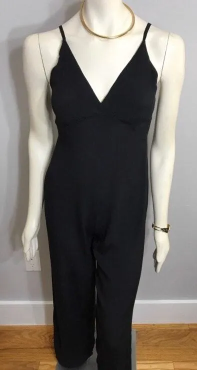 Forever 21 Little Black Strappy Plunging Neck Jumpsuit Sz Small - Image 3