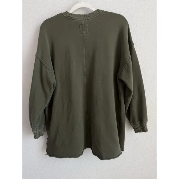 Aerie Down to Earth Crewneck Sweatshirt Olive Green Oversized Boho Lounge Small - Image 4