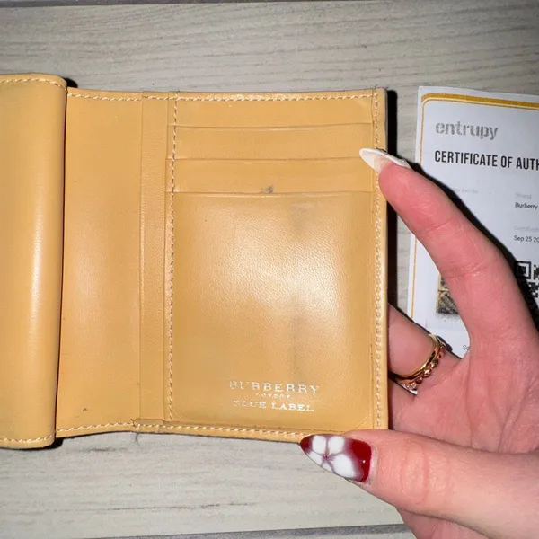 Burberry Blue Label tri-fold wallet in a burgundy‎ and tan plaid pattern - Image 4