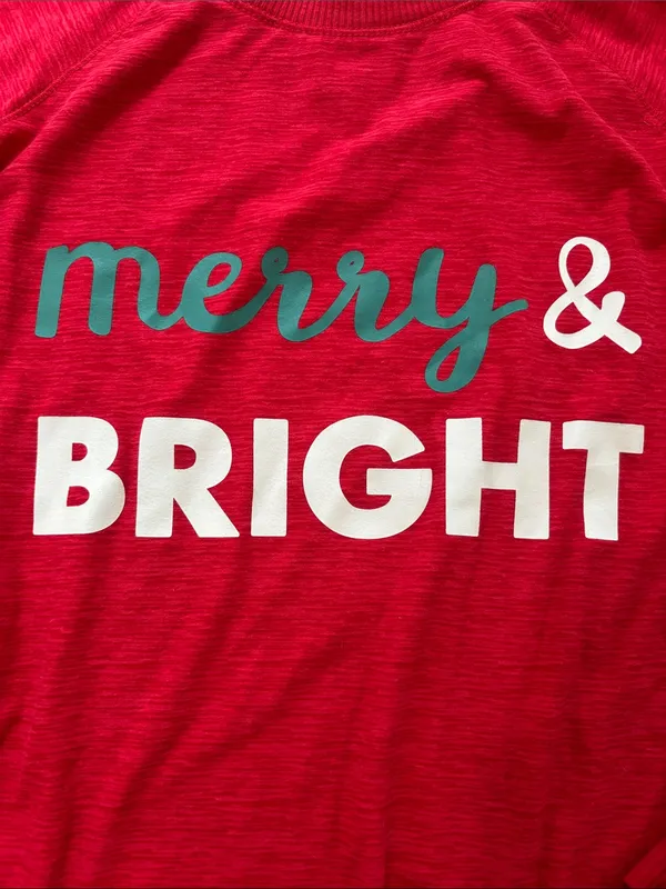 Derek Heart Red "Merry & Bright" Pajama Set with Gray Ornament Pants - Image 3