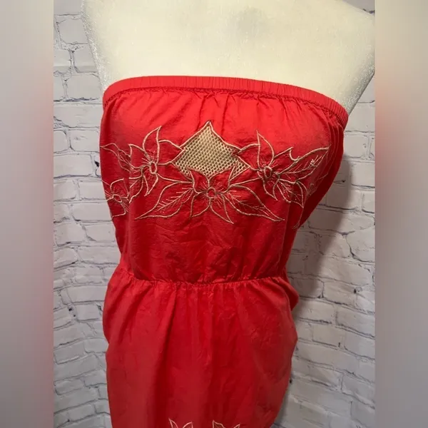 Heritage 1981 coral cotton strapless dress size large - Image 2
