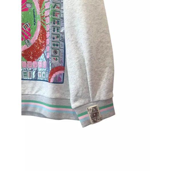 NWT Queen of Sparkles Mahjong Sweatshirt Small Gray Sequin Graphic - Image 2