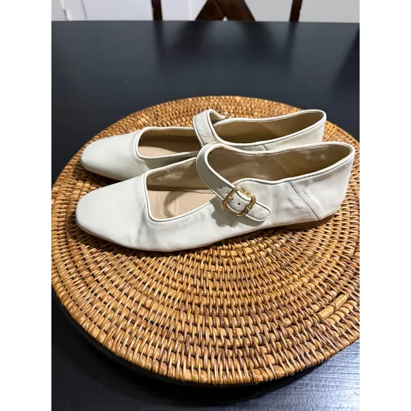 Sam Edelman Michaela Mary Jane Cream Leather Square Toe Ballet Flats Size 9.5 - Image 2