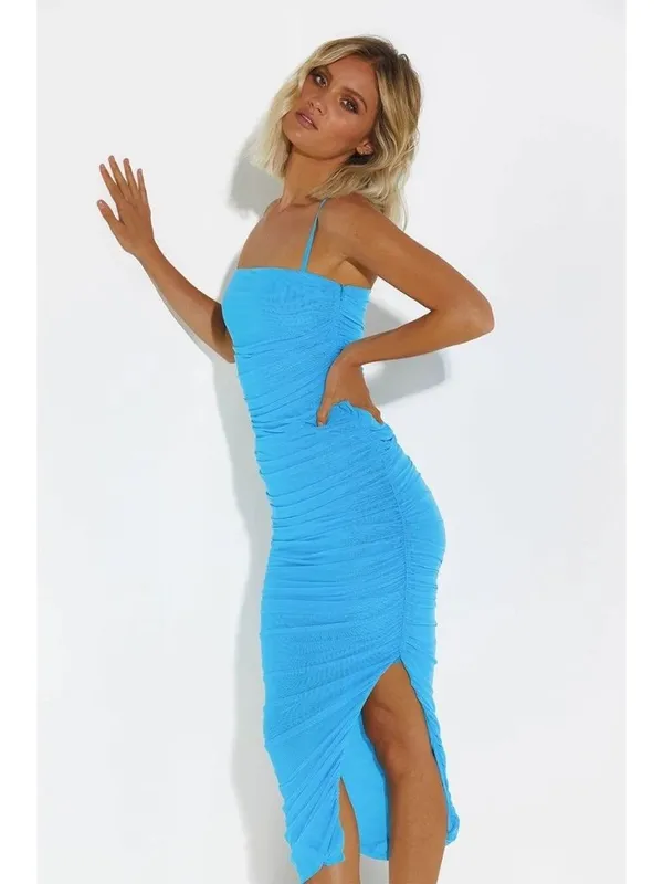 SNDYS Simone Midi Mesh Dress in Blue Xsmall New Womens Bodycon - Image 9