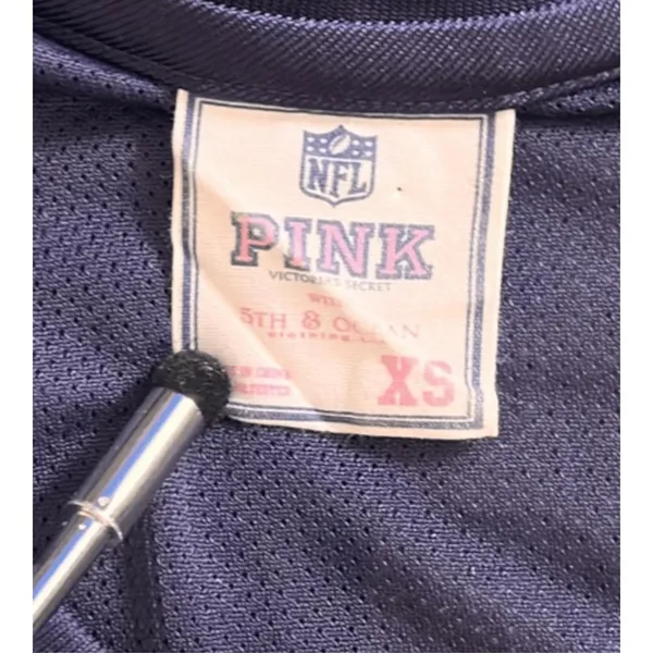 PINK NFL Broncos Womens Blue Sequin Glitter Jersey‎ Sporty Fanwear Size XS - Image 2