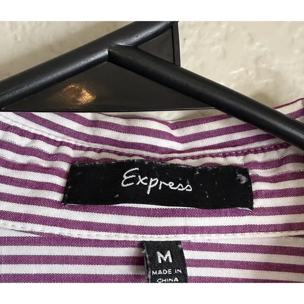 Express Womens M Button Down Shirt Purple White Striped Metallic‎ Long Sleeve - Image 5