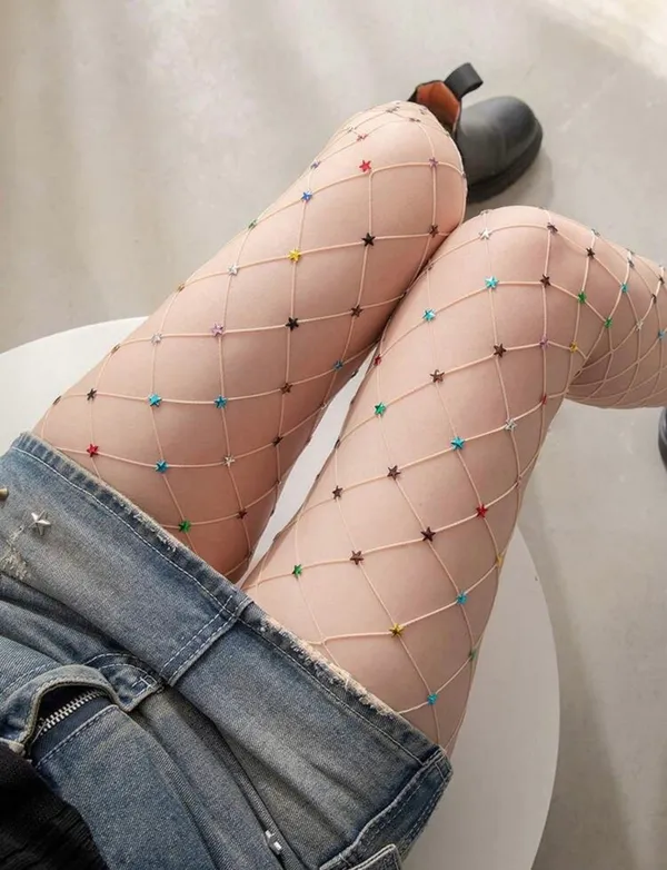NWT Multicolored Star Fishnet Tights - Image 2