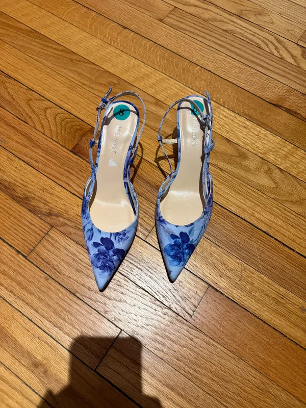 NWOT Nine West Rindy Slingback Floral Blue Pointy Heels sandals breathable sz 8 kitten - Image 2