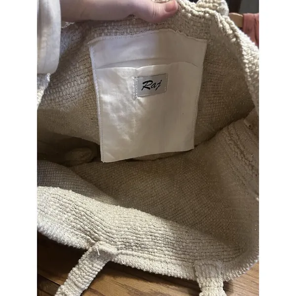 NWT Anthropologie Raj Cotton Woven Carpet Large Tote Shopping Bag Cream - Image 4