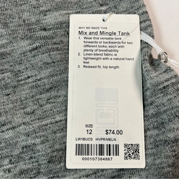 NWT Lululemon Mix and Mingle Tank Heathered Vapor / Melanite Women's Size 12 - Image 12