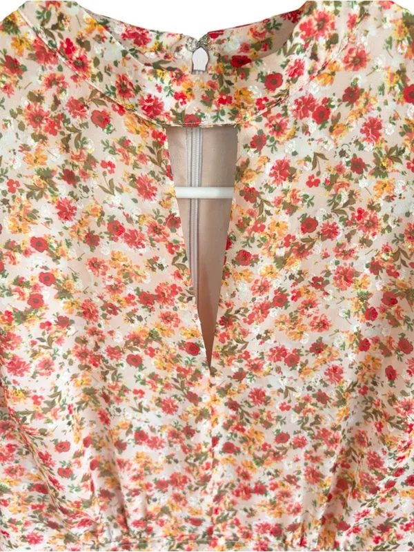 EUC Anthropologie Lenon Edition Floral Ruffle Skirt V Neck Long Slv. Dress Small - Image 2
