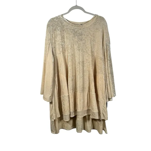 HAH Hot‎ as Hell Cream Crushed Velvet Bell Sleeve Mini Dress FLAW Womens Large - Image 2