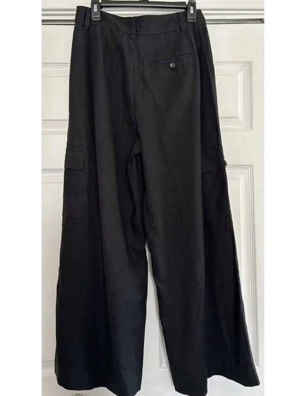 Madewell Womens Wide Leg Linen Blend Cargo Pants in True Black Size 6 - Image 4