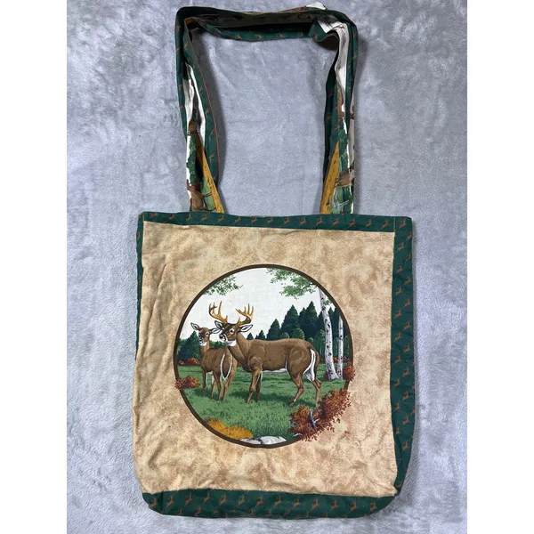 Handmade Deer Outdoors Print Tote Bag Nature Forest Shoulder Bag Canvas Style - Image 3