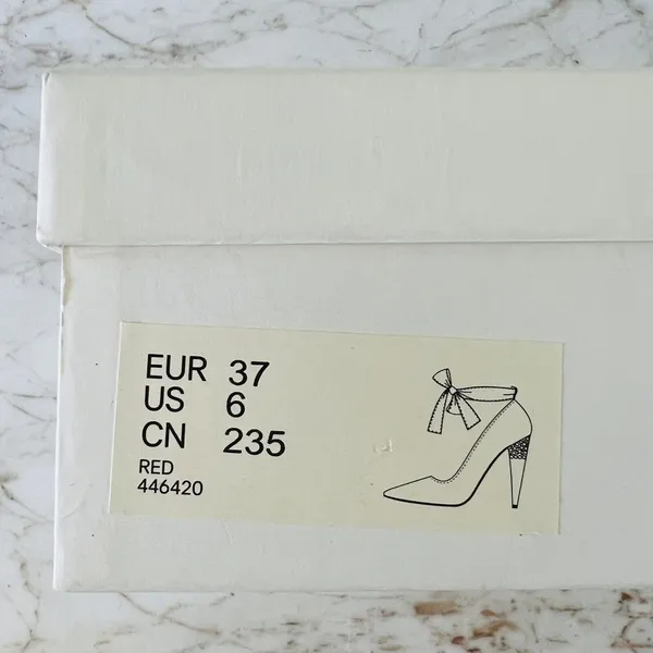 2010 LANVIN x H&M Red Patent Leather Ribbon Rhinestone Heel Pumps - EUR 37 /US 6 - Image 10